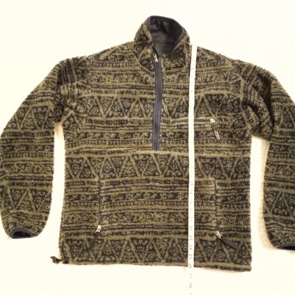 Vintage Patagonia mens M reversible pile fleece half zip Aztec olive navy